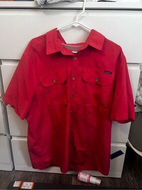Eddie Bauer Red Short-Sleeve Button-Down Shirt